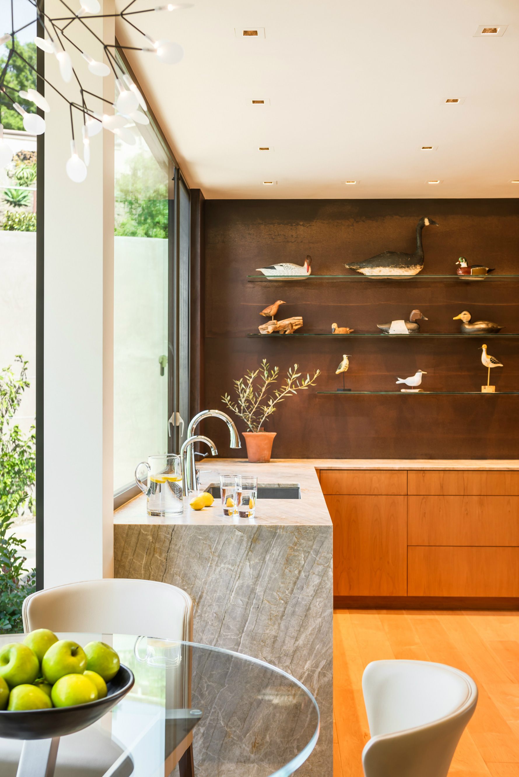 Cherry-Brook-Residence-Glass-Shelves-Corten-Wall