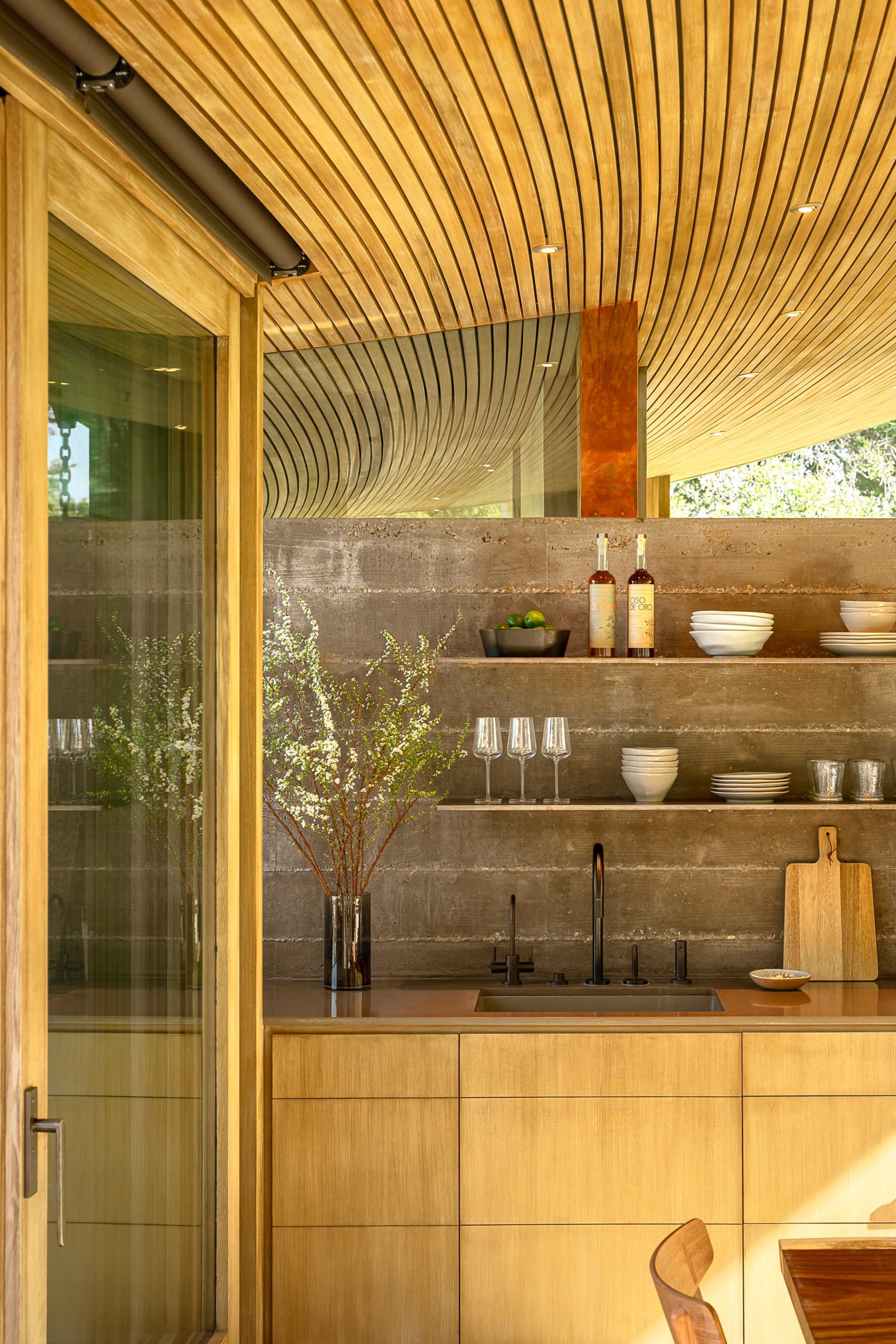 Central-Coast-Guest-House-and-Studio-Wood-Ceiling-Steel-Shelves